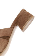 Women's Taupe Thick Short Heel Suede Leather Slippers | Derimod Women's Taupe Thick Short Heel Suede Leather Slippers | Derimod