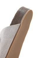 Women's Gray Double Buckled Suede Leather Slippers | Derimod Women's Gray Double Buckled Suede Leather Slippers | Derimod