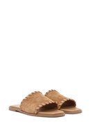 Women's Tan Suede Leather Slippers | Derimod Women's Tan Suede Leather Slippers | Derimod