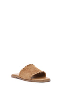 Women's Tan Suede Leather Slippers | Derimod Women's Tan Suede Leather Slippers | Derimod