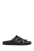 Women's Black Leather Slippers | Derimod Women's Black Leather Slippers | Derimod
