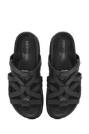 Women's Black Leather Slippers | Derimod Women's Black Leather Slippers | Derimod