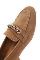 Women's Tan Buckled Suede Leather Loafer | Derimod Women's Tan Buckled Suede Leather Loafer | Derimod