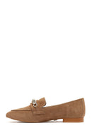 Women's Tan Buckled Suede Leather Loafer | Derimod Women's Tan Buckled Suede Leather Loafer | Derimod