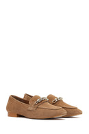 Women's Tan Buckled Suede Leather Loafer | Derimod Women's Tan Buckled Suede Leather Loafer | Derimod