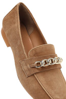 Women's Tan Buckled Suede Leather Loafer | Derimod Women's Tan Buckled Suede Leather Loafer | Derimod
