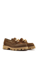 Women's Brown Buckled Thick Soled Suede Leather Masculine Loafer | Derimod Women's Brown Buckled Thick Soled Suede Leather Masculine Loafer | Derimod