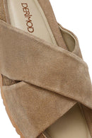 Women's Mink Thick Soled Suede Leather Slippers | Derimod Women's Mink Thick Soled Suede Leather Slippers | Derimod
