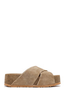Women's Mink Thick Soled Suede Leather Slippers | Derimod Women's Mink Thick Soled Suede Leather Slippers | Derimod