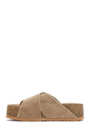 Women's Mink Thick Soled Suede Leather Slippers | Derimod Women's Mink Thick Soled Suede Leather Slippers | Derimod