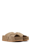 Women's Mink Thick Soled Suede Leather Slippers | Derimod Women's Mink Thick Soled Suede Leather Slippers | Derimod