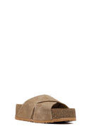 Women's Mink Thick Soled Suede Leather Slippers | Derimod Women's Mink Thick Soled Suede Leather Slippers | Derimod