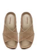Women's Mink Thick Soled Suede Leather Slippers | Derimod Women's Mink Thick Soled Suede Leather Slippers | Derimod