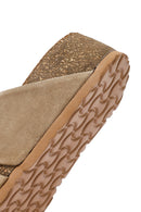 Women's Mink Thick Soled Suede Leather Slippers | Derimod Women's Mink Thick Soled Suede Leather Slippers | Derimod