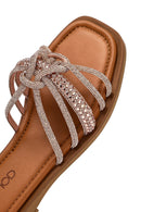 Women's Pink Stoned Leather Slippers | Derimod Women's Pink Stoned Leather Slippers | Derimod