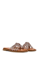 Women's Pink Stoned Leather Slippers | Derimod Women's Pink Stoned Leather Slippers | Derimod