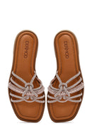 Women's Pink Stoned Leather Slippers | Derimod Women's Pink Stoned Leather Slippers | Derimod