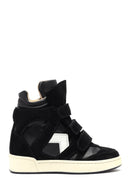 Women's Black Strappy Wedge Heel Leather Sneakers | Derimod Women's Black Strappy Wedge Heel Leather Sneakers | Derimod