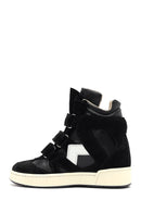 Women's Black Strappy Wedge Heel Leather Sneakers | Derimod Women's Black Strappy Wedge Heel Leather Sneakers | Derimod