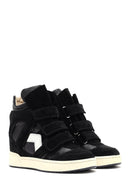 Women's Black Strappy Wedge Heel Leather Sneakers | Derimod Women's Black Strappy Wedge Heel Leather Sneakers | Derimod