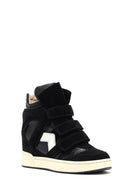 Women's Black Strappy Wedge Heel Leather Sneakers | Derimod Women's Black Strappy Wedge Heel Leather Sneakers | Derimod