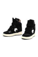 Women's Black Strappy Wedge Heel Leather Sneakers | Derimod Women's Black Strappy Wedge Heel Leather Sneakers | Derimod