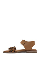 Women's Brown Buckled Leopard Patterned Leather Sandals | Derimod Women's Brown Buckled Leopard Patterned Leather Sandals | Derimod