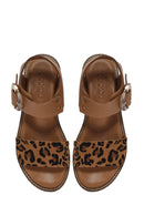 Women's Brown Buckled Leopard Patterned Leather Sandals | Derimod Women's Brown Buckled Leopard Patterned Leather Sandals | Derimod