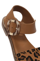 Women's Brown Buckled Leopard Patterned Leather Sandals | Derimod Women's Brown Buckled Leopard Patterned Leather Sandals | Derimod
