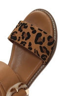 Women's Brown Buckled Leopard Patterned Leather Sandals | Derimod Women's Brown Buckled Leopard Patterned Leather Sandals | Derimod