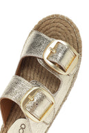 Kadın Altın Deri Metalik Espadril Terlik | Derimod Kadın Altın Deri Metalik Espadril Terlik | Derimod