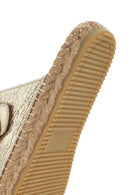 Kadın Altın Deri Metalik Espadril Terlik | Derimod Kadın Altın Deri Metalik Espadril Terlik | Derimod