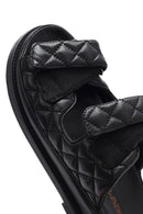 Women's Black Banded Quilted Patterned Leather Slippers | Derimod Women's Black Banded Quilted Patterned Leather Slippers | Derimod