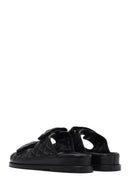 Women's Black Banded Quilted Patterned Leather Slippers | Derimod Women's Black Banded Quilted Patterned Leather Slippers | Derimod