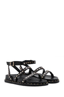 Women's Black Ankle Strap Metal Detailed Leather Sandals | Derimod Women's Black Ankle Strap Metal Detailed Leather Sandals | Derimod