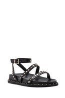 Women's Black Ankle Strap Metal Detailed Leather Sandals | Derimod Women's Black Ankle Strap Metal Detailed Leather Sandals | Derimod
