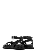 Women's Black Leather Sandals with Metal Buckle Ankle Detail | Derimod Women's Black Leather Sandals with Metal Buckle Ankle Detail | Derimod