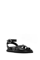 Women's Black Leather Sandals with Metal Buckle Ankle Detail | Derimod Women's Black Leather Sandals with Metal Buckle Ankle Detail | Derimod