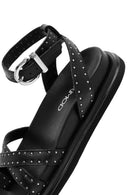 Women's Black Leather Sandals with Metal Buckle Ankle Detail | Derimod Women's Black Leather Sandals with Metal Buckle Ankle Detail | Derimod