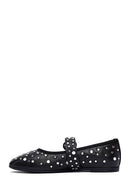 Women's Black Buckled Stoned Leather Ballerinas | Derimod Women's Black Buckled Stoned Leather Ballerinas | Derimod