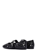 Women's Black Buckled Stoned Leather Ballerinas | Derimod Women's Black Buckled Stoned Leather Ballerinas | Derimod