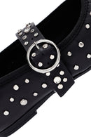 Women's Black Buckled Stoned Leather Ballerinas | Derimod Women's Black Buckled Stoned Leather Ballerinas | Derimod