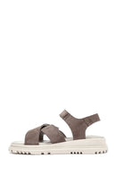 Women's Mink Double Strap Suede Leather Sandals | Derimod Women's Mink Double Strap Suede Leather Sandals | Derimod