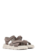 Women's Mink Double Strap Suede Leather Sandals | Derimod Women's Mink Double Strap Suede Leather Sandals | Derimod