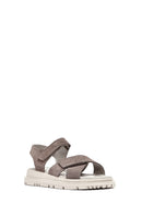 Women's Mink Double Strap Suede Leather Sandals | Derimod Women's Mink Double Strap Suede Leather Sandals | Derimod