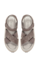 Women's Mink Double Strap Suede Leather Sandals | Derimod Women's Mink Double Strap Suede Leather Sandals | Derimod