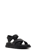 Women's Black Strappy Thick-Sole Leather Sandals | Derimod Women's Black Strappy Thick-Sole Leather Sandals | Derimod