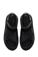 Women's Black Strappy Thick-Sole Leather Sandals | Derimod Women's Black Strappy Thick-Sole Leather Sandals | Derimod