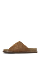 Women's Tan Strappy Suede Leather Slippers | Derimod Women's Tan Strappy Suede Leather Slippers | Derimod
