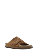 Women's Tan Strappy Suede Leather Slippers | Derimod Women's Tan Strappy Suede Leather Slippers | Derimod